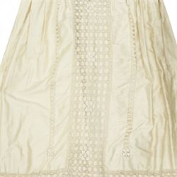 Two Edwardian childrens or ladies bodices and skirts, in cream with panels of contrasting  lace detailing (2)