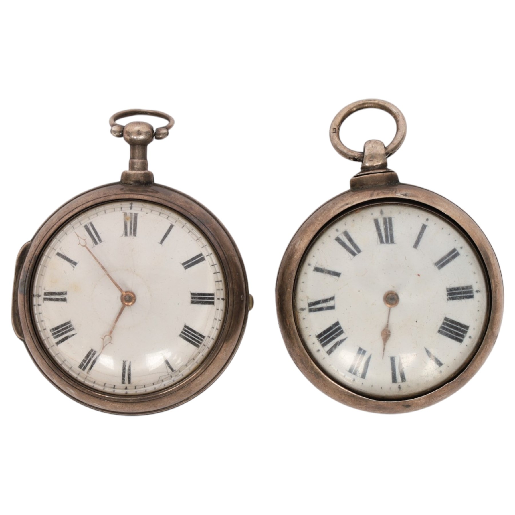 Two silver pair cased fusee lever pocket watches, one by Thomas Nurse, Lynn, case dated London 1814, the other dated London 1826