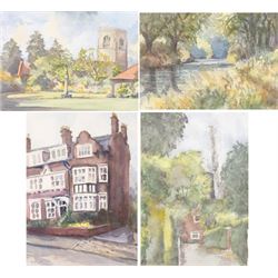 Andrew Warnes (East Riding 20th Century): 'Skidby Windmill' 'Burton Agnes Church' 'River Derwent' and another, set of four watercolours signed, mostly titled verso max 35cm x 25cm (4)