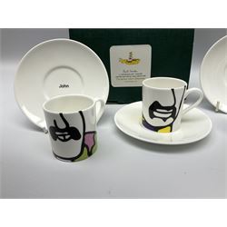 Four limited edition Beatles Yellow Submarine espresso cups and saucers, designed by Paul Smith and made for Thomas Goode, 78/200, in original box