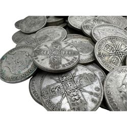 Approximately 1330 grams of Great British pre 1947 silver one florin coins