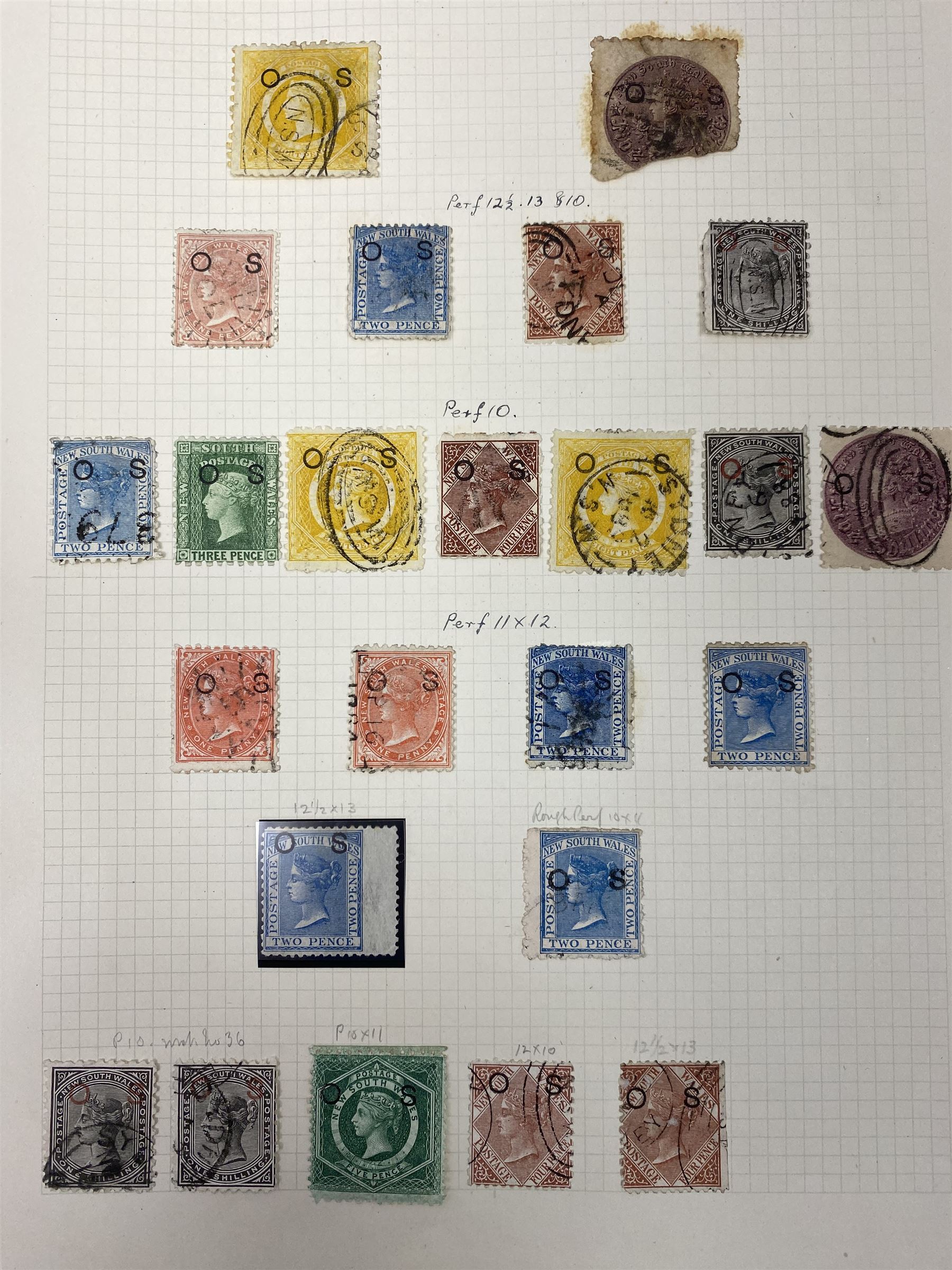 Australia New South Wales stamps, including 1850-4 various imperf issues, 1854-6 including five pence, six pence, one shilling etc, 1856-60 registered letter stamps, 1861-88 five shillings etc, housed on pages