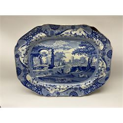 A group of 19th century Spode blue and white transfer printed pottery, various patterns including Italian, Bridge of Lucano, Tower, Tiber or Rome, Filigree, with printed or impressed marks beneath. 