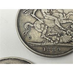 Five Queen Victoria crown coins, dated three 1889, 1897 and 1900 (5)