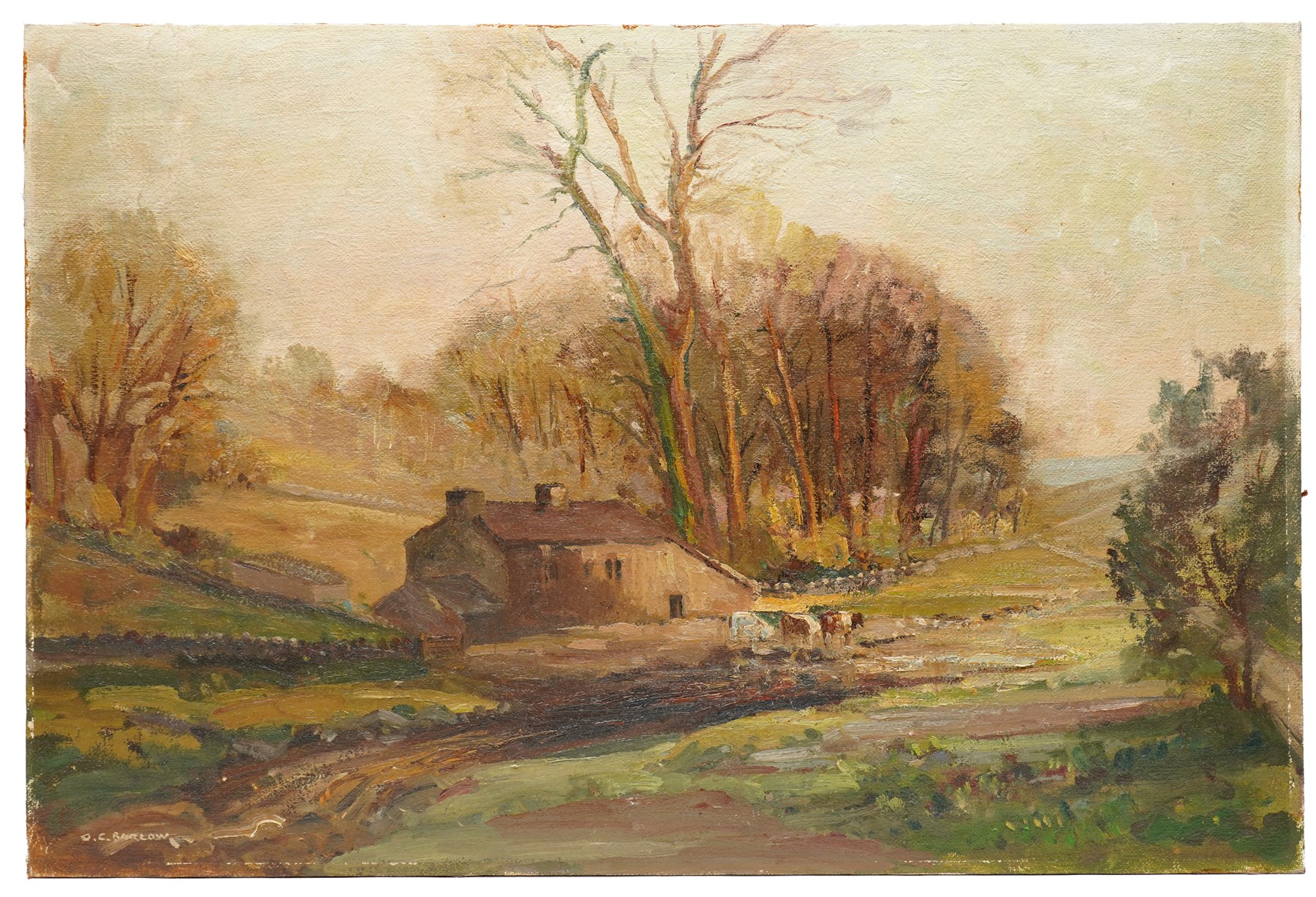 Gordon Clifford Barlow (British 1913-2005): 'Upper Wharfedale', oil on board signed, titled on artist's label verso 51cm x 76cm (unframed)