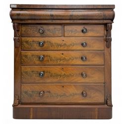 19th century flame mahogany Scotch chest, frieze long drawer above two short and four long...