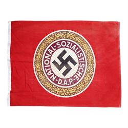 NSDAP flag, with central swastika surrounded by oak leaves, H68cm, L87cm