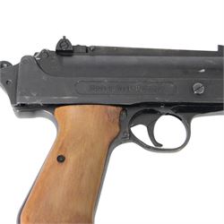 FB Record Jumbo .177 air pistol with shaped wooden grips and adjustable sights, L18cm