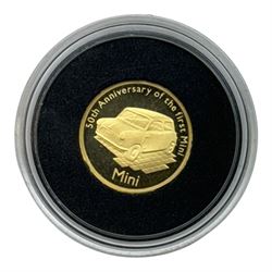 Queen Elizabeth II Alderney 2009 '50th Anniversary of the Mini' gold proof one pound coin, cased with certificate