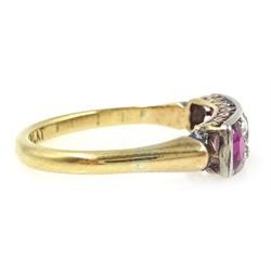  Art Deco ruby and diamond gold ring stamped 18ct PLAT  
