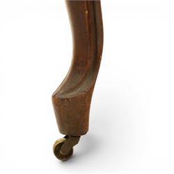 Victorian mahogany green upholstered nursing chair, balloon back with carved cresting rail, button back upholstered with low swept arms, raised on cabriole supports