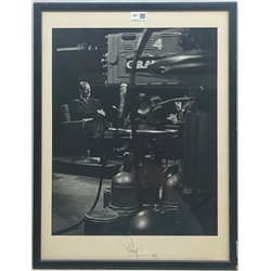  Monochrome photo, of Prince Philip seated during a TV interview for Granada TV, signed in ink 'Philip', 1969  