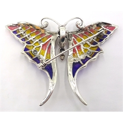  Plique-a-jour, marcasite, pearl and cabochon stone set silver butterfly pendant/brooch, stamped 925  