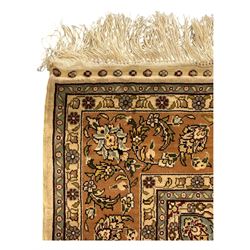 Finely knotted silk on silk ivory ground runner (L185cm,  W76cm), overall floral design together with a prayer rug (L94cm, W63cm)