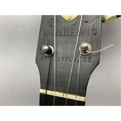 W.D. Keech banjolele pat.219720/23 with etched signature to the back; serial no.A12082 L55cm; and a restored Italian mandolin with segmented lute back; together with three music books