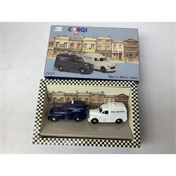 Twenty six boxed Corgi die-cast models, predominantly of Morris Minor vans, to include boxed limited edition Morris Minor van set, Morris Minor Saloon, Morris 100 Van with Bird's Custard livery, Royal Mail Morris Mini van etc