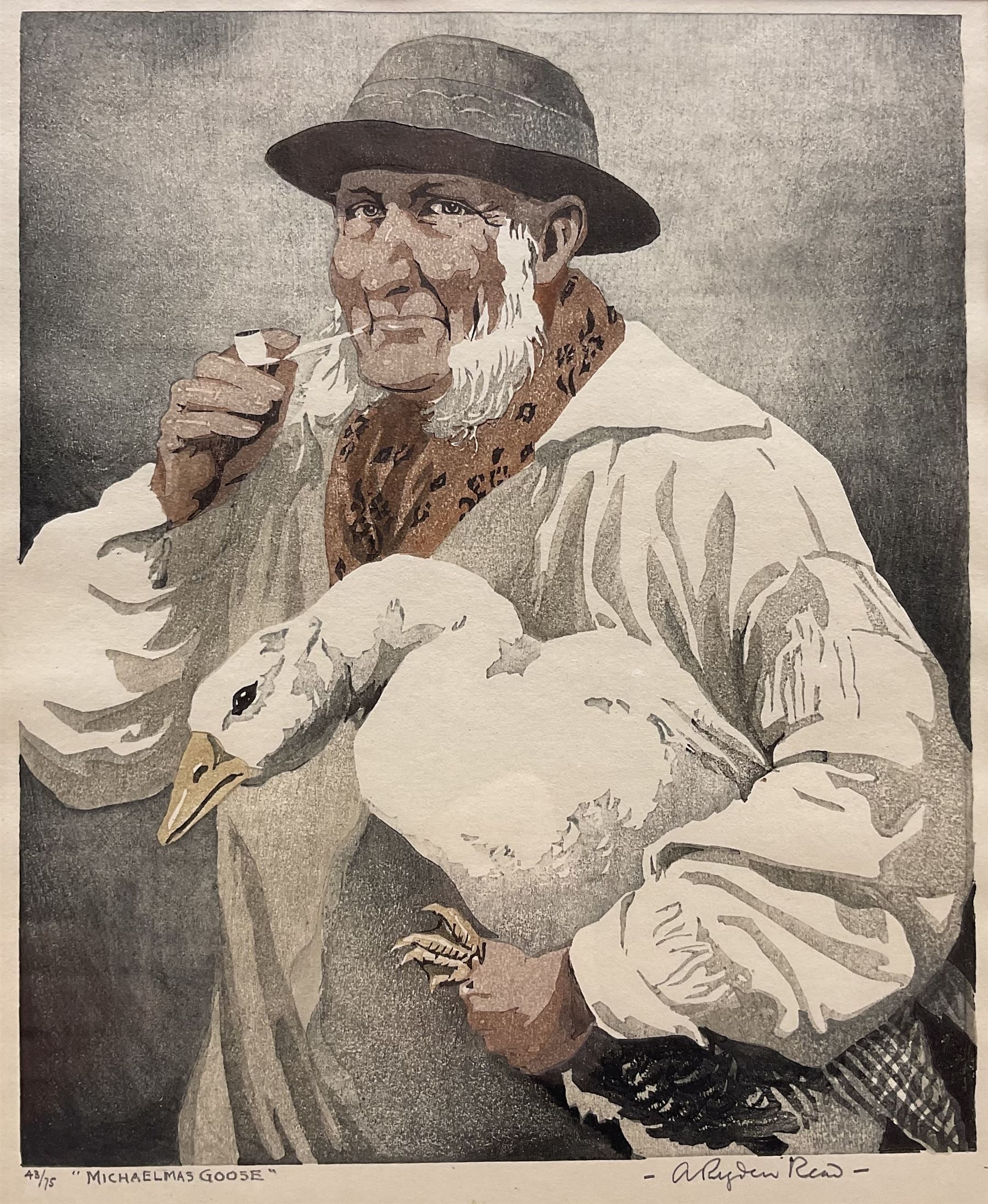 Arthur Rigden Read (British 1879-1955): 'Michaelmas Goose', colour woodcut signed titled and numbered 43/75 in pencil 21.5cm x 17.5cm