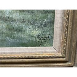 Clive Madgwick (British 1939-2005): Horse and Tractor Show at 'Hadleigh Show', pair oils on canvas signed, titled on artist's studio labels verso 34cm x 55cm (2)