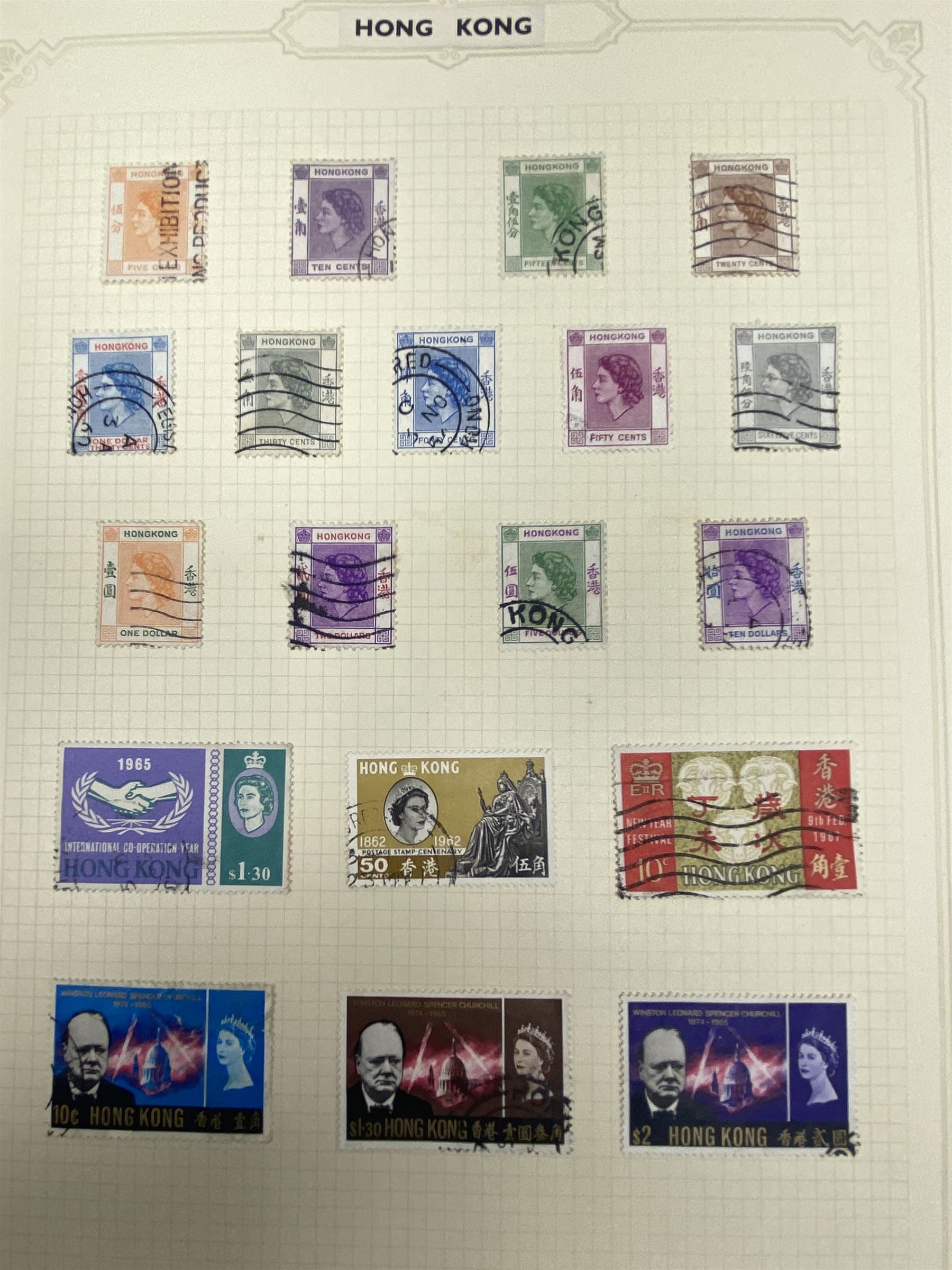 Hong Kong Queen Victoria and later stamps, including 1874-1902 postal fiscal stamps, various King Edward VII issues including one dollars, China overprints etc, housed on pages