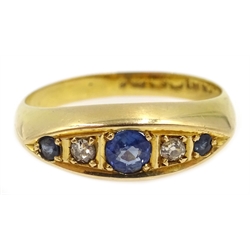  Sapphire and diamond five stone 18ct gold (tested) ring  