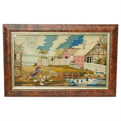  Pair of Victorian needlework pictures of cat and dog 40cm x 41cm and two other needlework pictures (4)