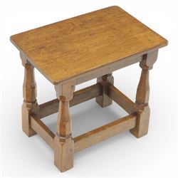 Sid Pollard of Thirsk - oak joint stool, the rectangular top with rounded corners over tur...