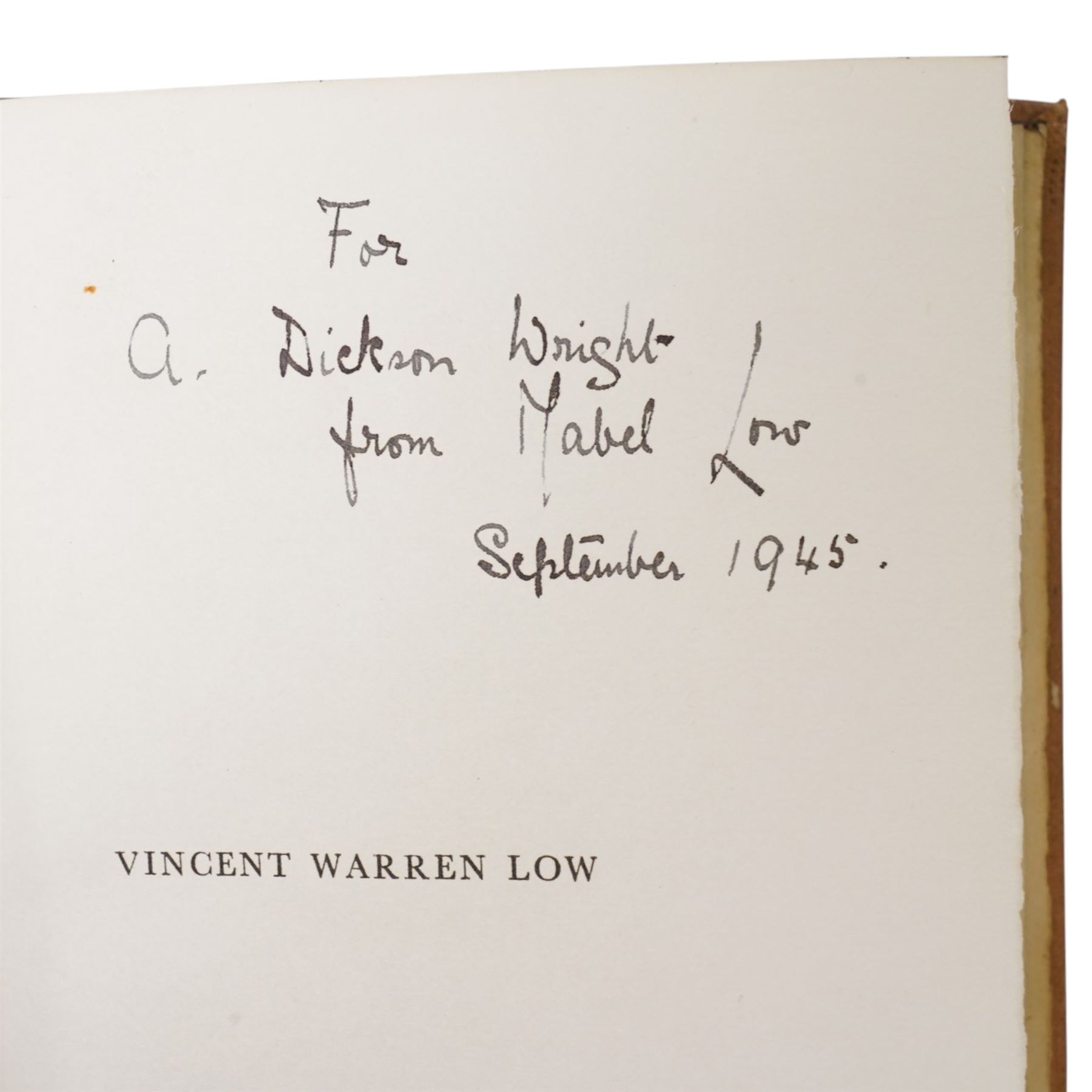 M. L. and others - Pair of 1945 privately printed memoirs of surgeon Vincent Warren Low, both with family inscriptions (widow/author Mabel Low and son Oliver) and including original handwritten letters
