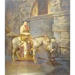 Scottish School (19th/20th century): Gillie on his Donkey with the Day's Bag and Young Apprentice, oil on board unsigned 29cm x 26cm