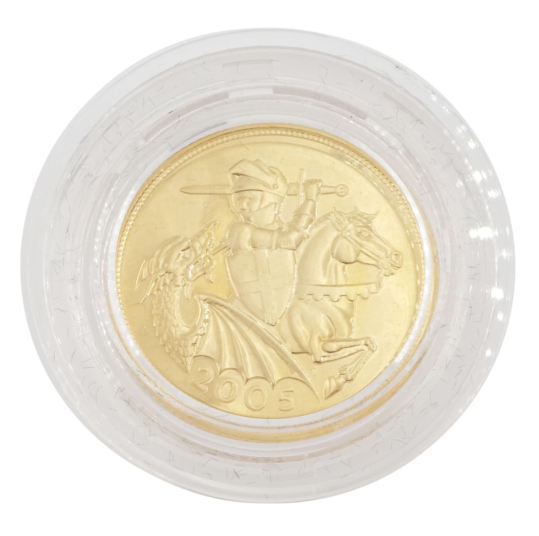 Queen Elizabeth II 2005 gold full sovereign coin, housed in a Westminster case