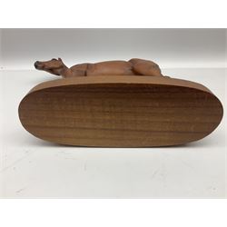 Beswick 'Mill Reef' horse figure, on a wooden plinth together with Beswick Ware horse figure 'Red Rum' on wood plinth, both with printed mark beneath