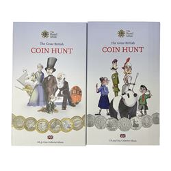 Queen Elizabeth II United Kingdom mostly commemorative fifty pence and two pound coins, including 2000 'Public Libraries Act' fifty pence, 2003 'Discovery of DNA' two pounds etc, face value approximately 60 GBP, housed in two 'The Great British Coin Hunt' folders