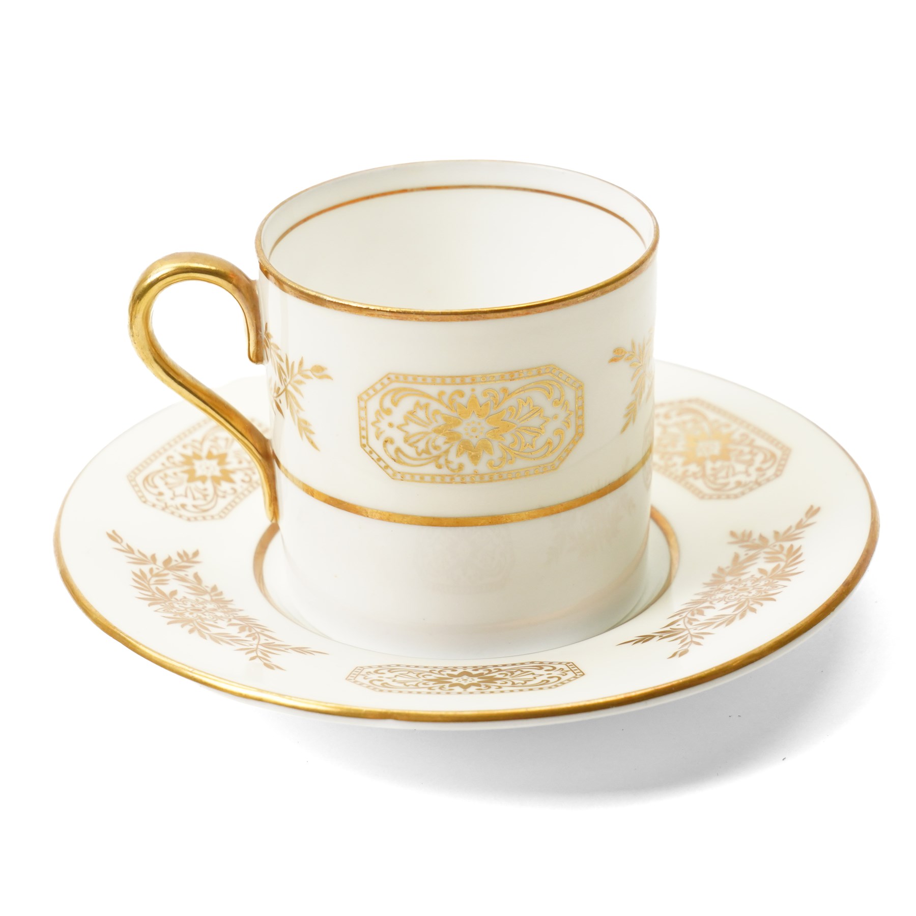 Six Royal Crown Derby coffee cans and saucers, pattern 383, together with six Aynsley coffee cans and saucers