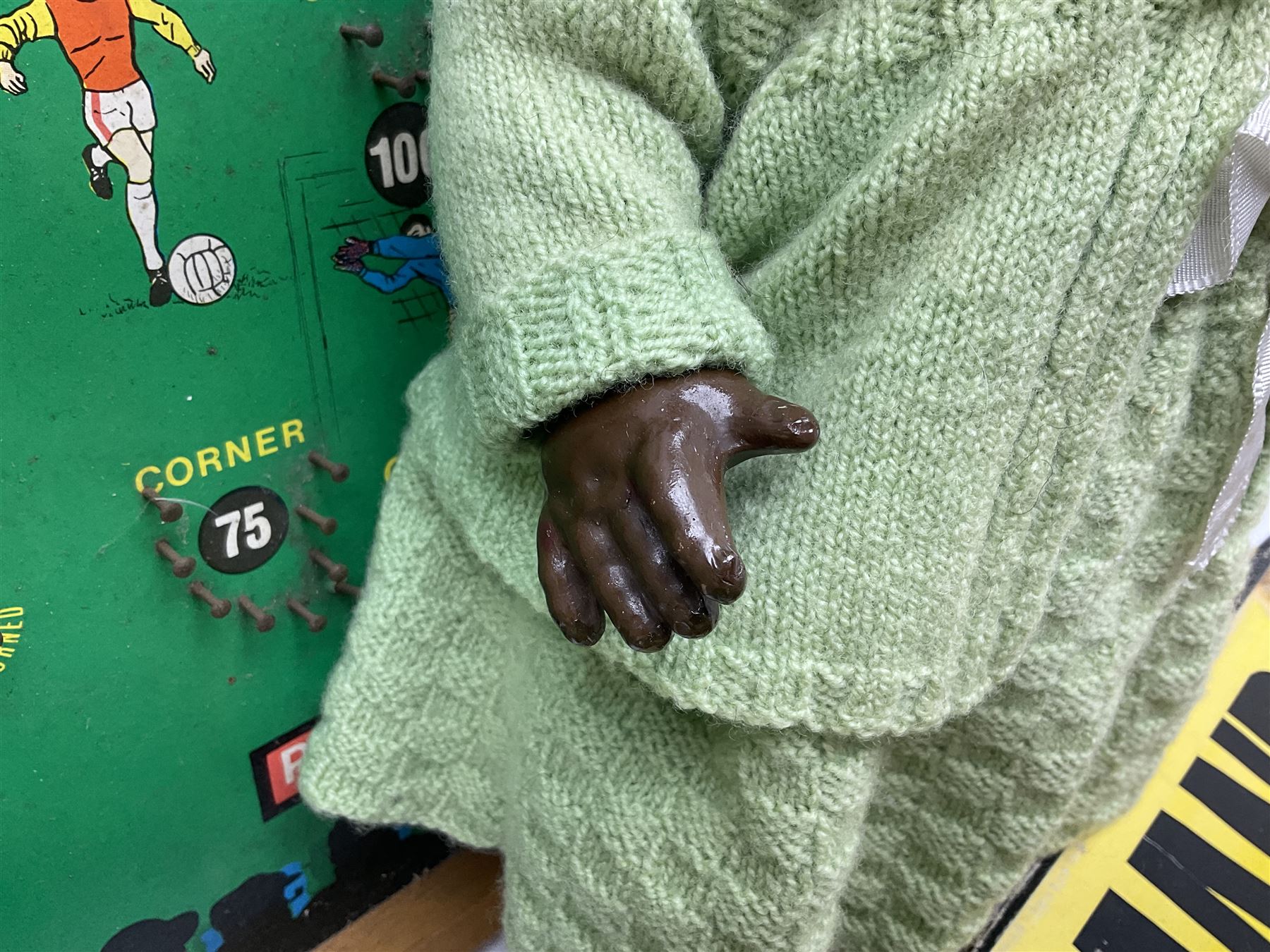 Ideal 'Tank Command' battle action game; boxed; Kay 'Pin Football' bagatelle game; Coleco Cabbage Patch Kids 'Carita Aleen' doll; boxed with certificate; and Palitoy composition head and body doll; boxed (4)