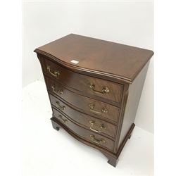 Small 20th century mahogany serpentine front chest, four drawers, shaped bracket supports 