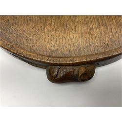 Mouseman - adzed oak kidney-shaped tea tray, two carved mouse signatures forming the handles, by the workshop of Robert Thompson, Kilburn