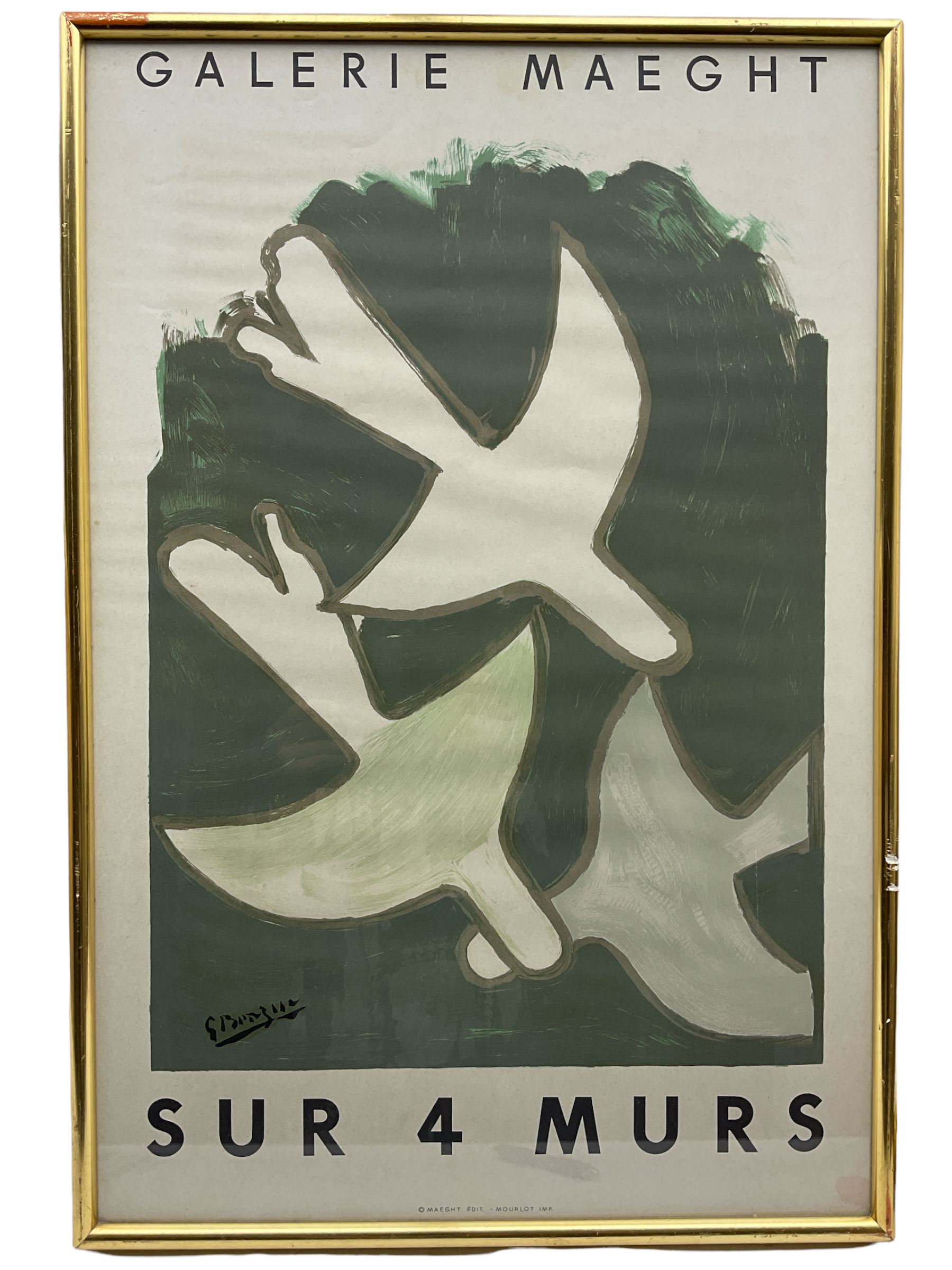 After Georges Braque (French 1912-1963): 'Sur 4 Murs' (on 4 walls), colour lithograph poster pub. Maeght Galerie Paris 1959, 70cm x 47cm