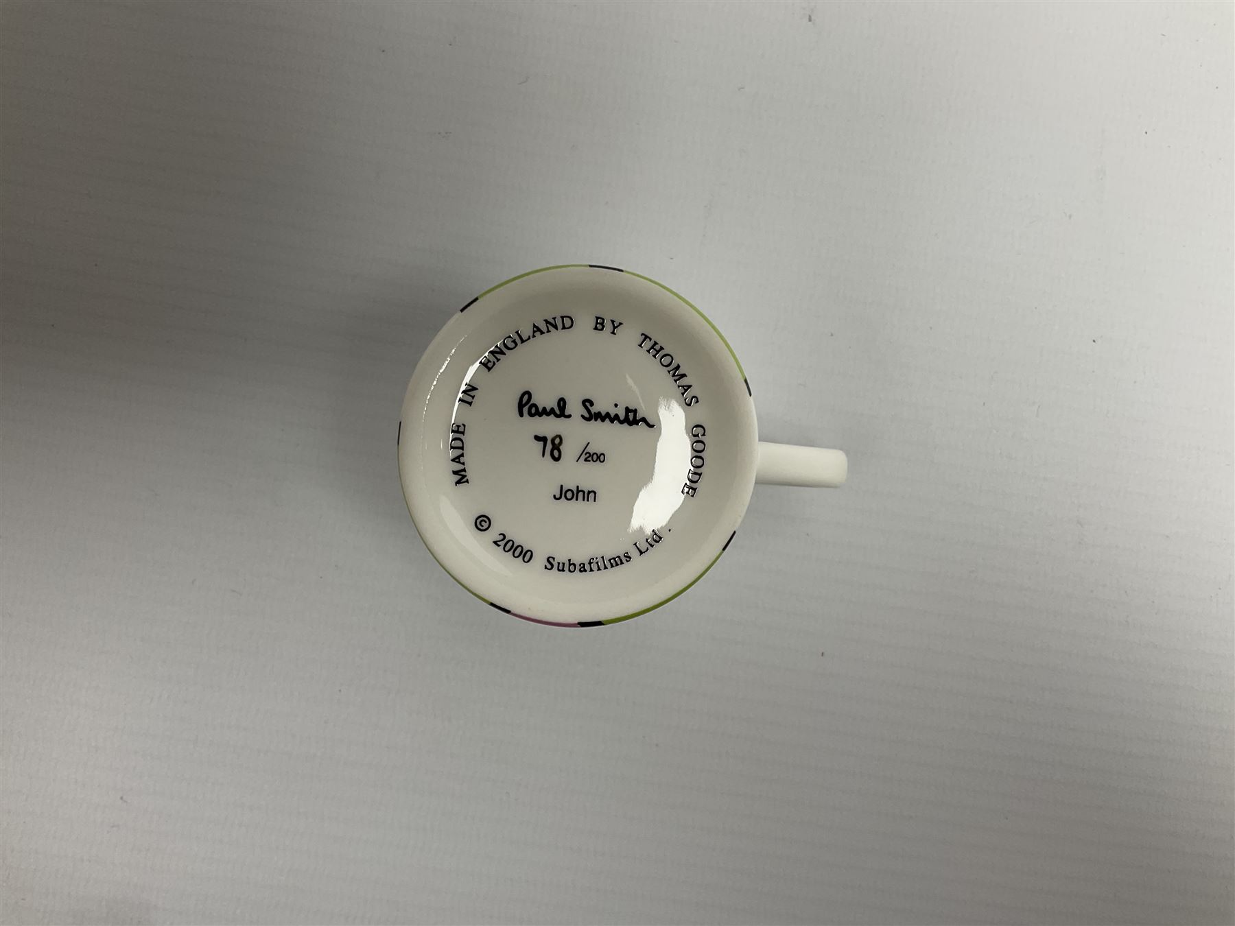 Four limited edition Beatles Yellow Submarine espresso cups and saucers, designed by Paul Smith and made for Thomas Goode, 78/200, in original box