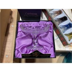 Alabaster bowl, together with box Caithness paperweight, boxed Edinburgh crystal coupe glass, perfume bottle, set of six goblets etc, two boxes 