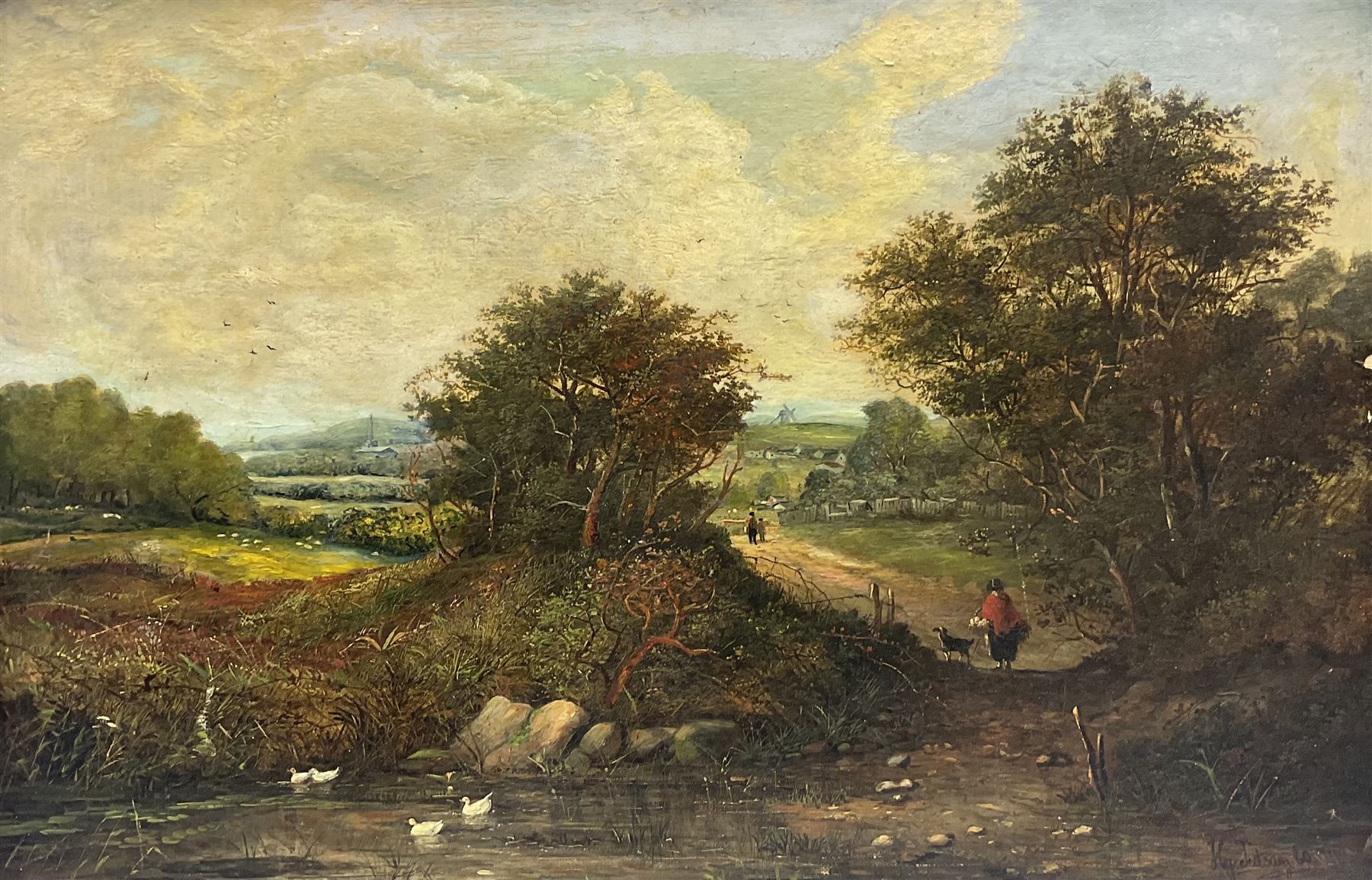 Henry Jutsum (British 1816-1869): Walking at Dusk, oil on canvas signed and dated '60,  39cm x 60cm 