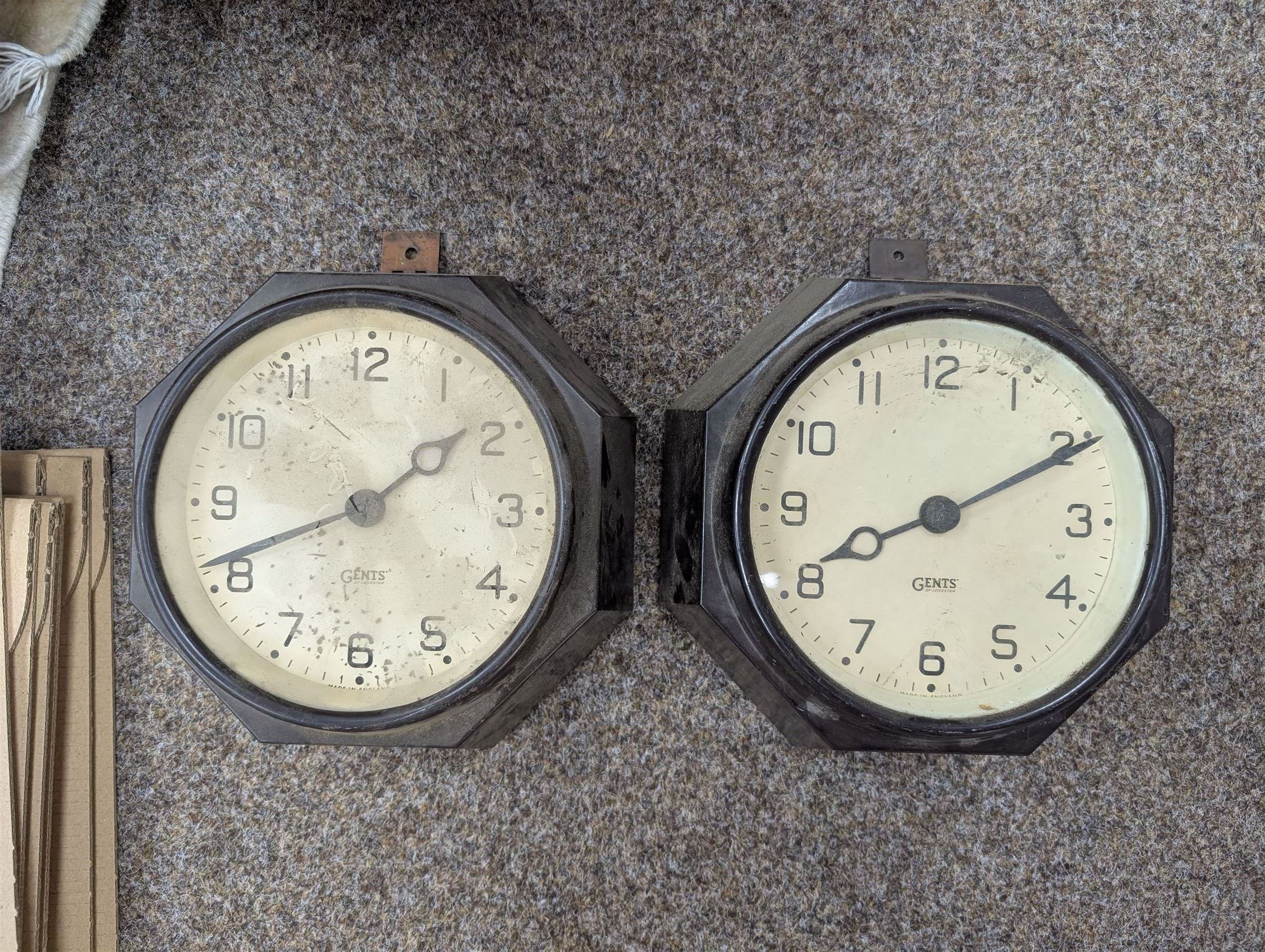 Pair of Gents Bakelite octagonal slave clocks