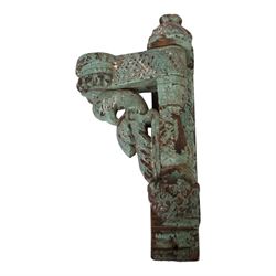 Indian candle bracket, in the form of a peacock, with residual blue paint, H42cm