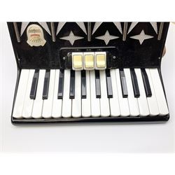GDR Firotti piano accordion with black and silver case, sixteen keys and forty-eight buttons L38cm; in simulated reptile skin case with sheet music