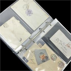 Postal history, including imperf penny reds on covers or entires, mourning cover, Cape of Good Hope overprinted postal stationary, pre-stamp items etc, housed in a ring binder folder