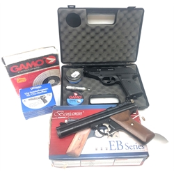  Benjamin E9A Series .177cal CO2 air pistol, with box, instructions and a box of ten Walther 12g CO2 capsules and a Gamo Precision Airgun model P-23 in case, (2) As post 1939 air weapons the restrictions of the Crime Reduction Act apply to the sale and delivery of this item  