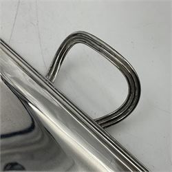 Small early 20th century silver tray, of rectangular form with reeded edge and twin reeded handles, hallmarked Asprey & Co Ltd, London 1914, including handles W26.5cm