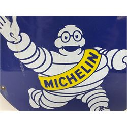 Vintage Michelin enamel advertising sign, of circular form decorated with the Michelin 'Bibendum' man, D40cm