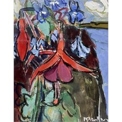 Donald Manson (Scottish 1948-): 'Flowers', gouache signed, artist's 'Renfrewshire' address label verso 14.5cm x 11.5cm
Provenance: with The Open Eye Gallery, Edinburgh, label verso 