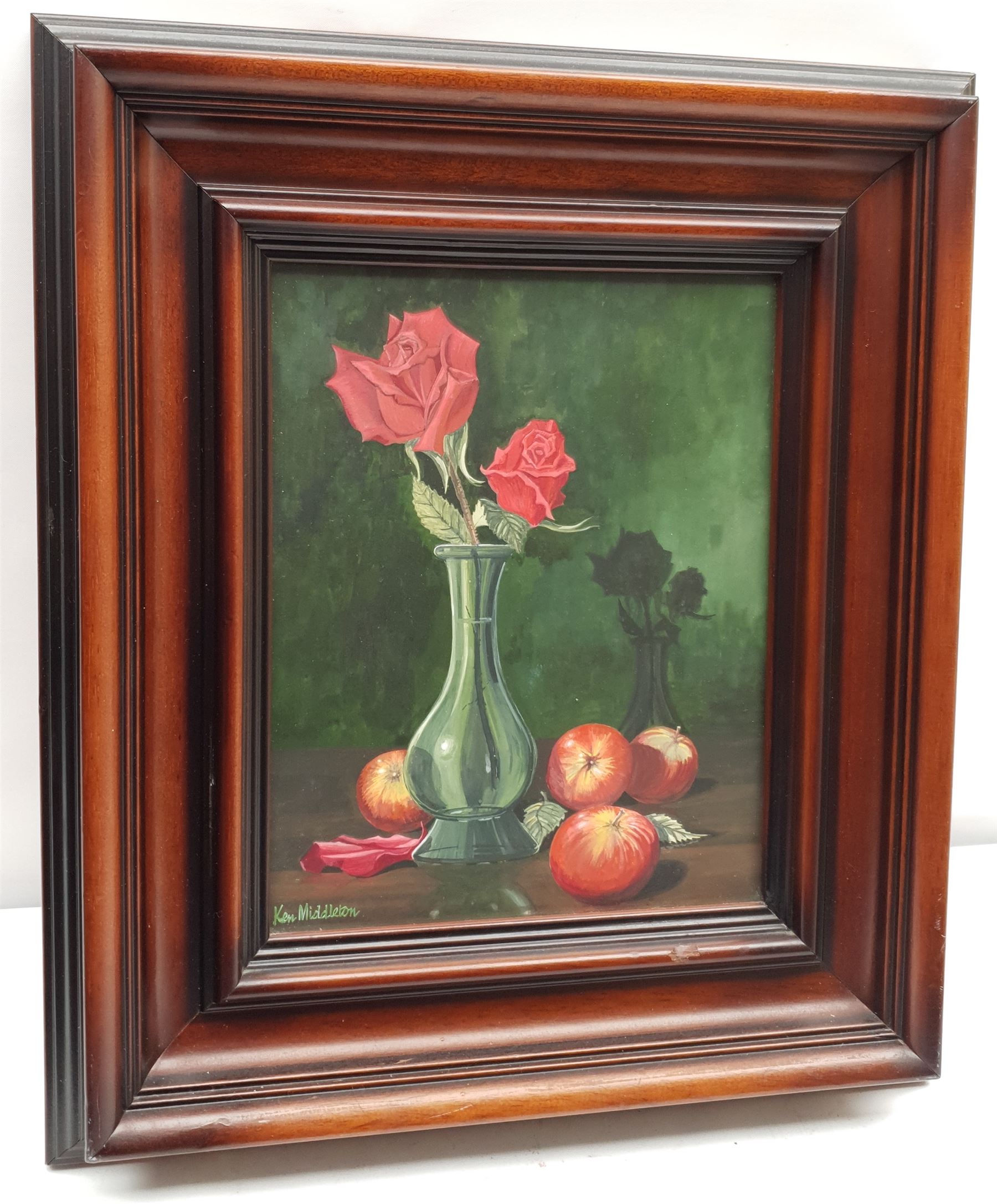 Ken Middleton (British 20th century): 'Roses and Apples', gouache signed, titled on label verso 24cm x 19cm