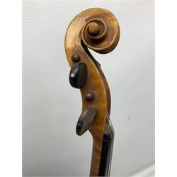 French violin c1900 labelled Guadagnini with 35.5cm two-piece maple back and ribs and spruce top, labelled 'Joannes Baptista Guadagnini Pla Centinus Fecit Mediolani 17**' L59cm overall; in hard carrying case