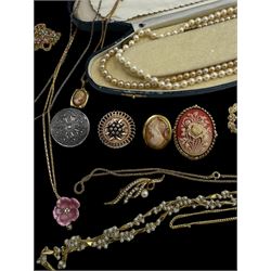 Two 9ct gold chains and a collection of costume jewellery and wristwatches